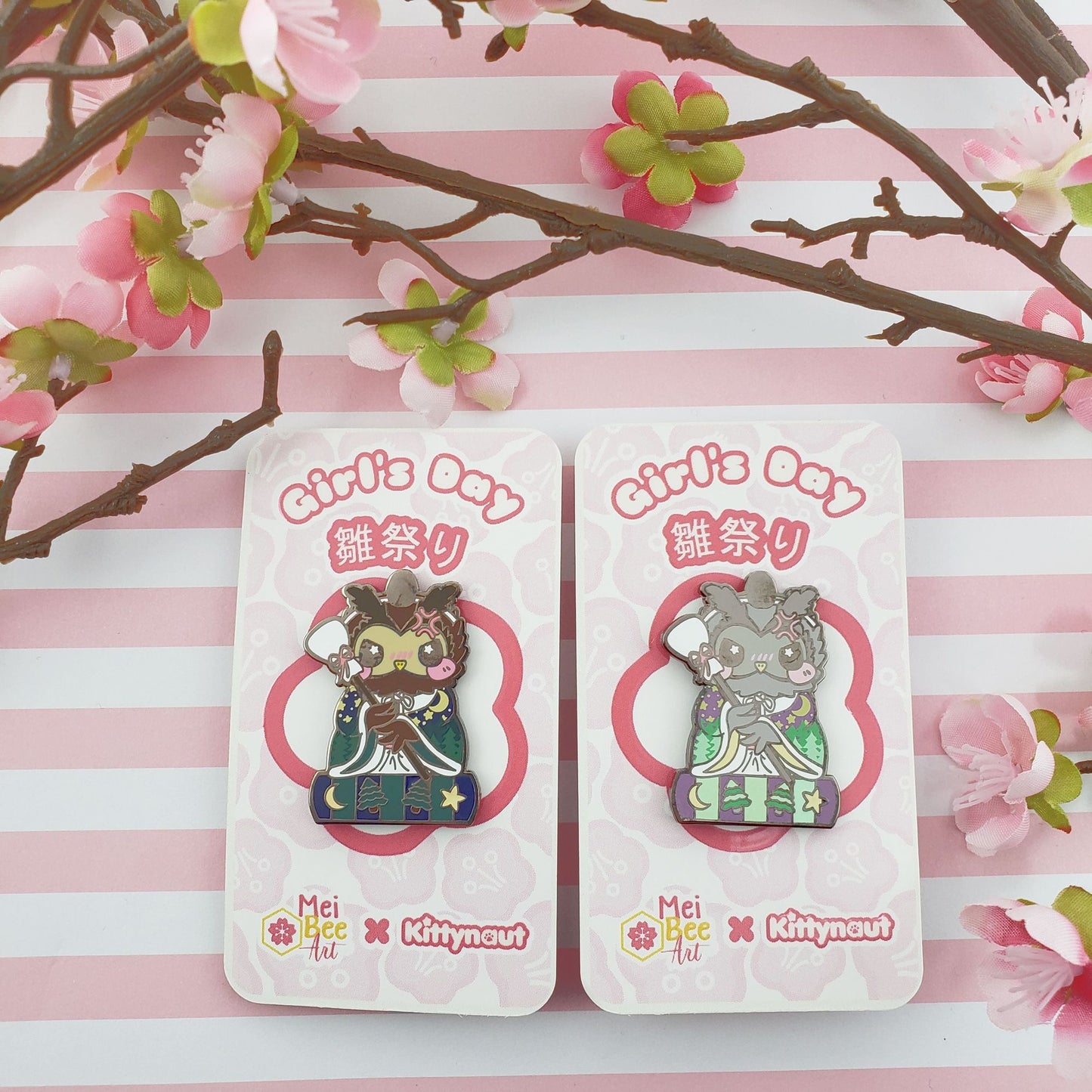 Girls Day Hinamatsuri Enamel Pins ~ Drunk Helper Owl